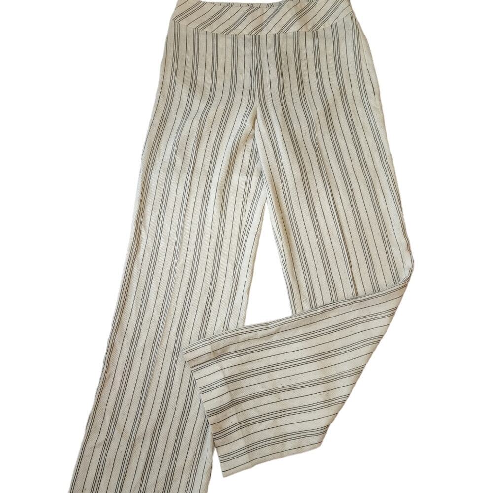 AKRIS SILK BLEND BEIGE STRIPPED WIDE LEG PANTS SIZE MED